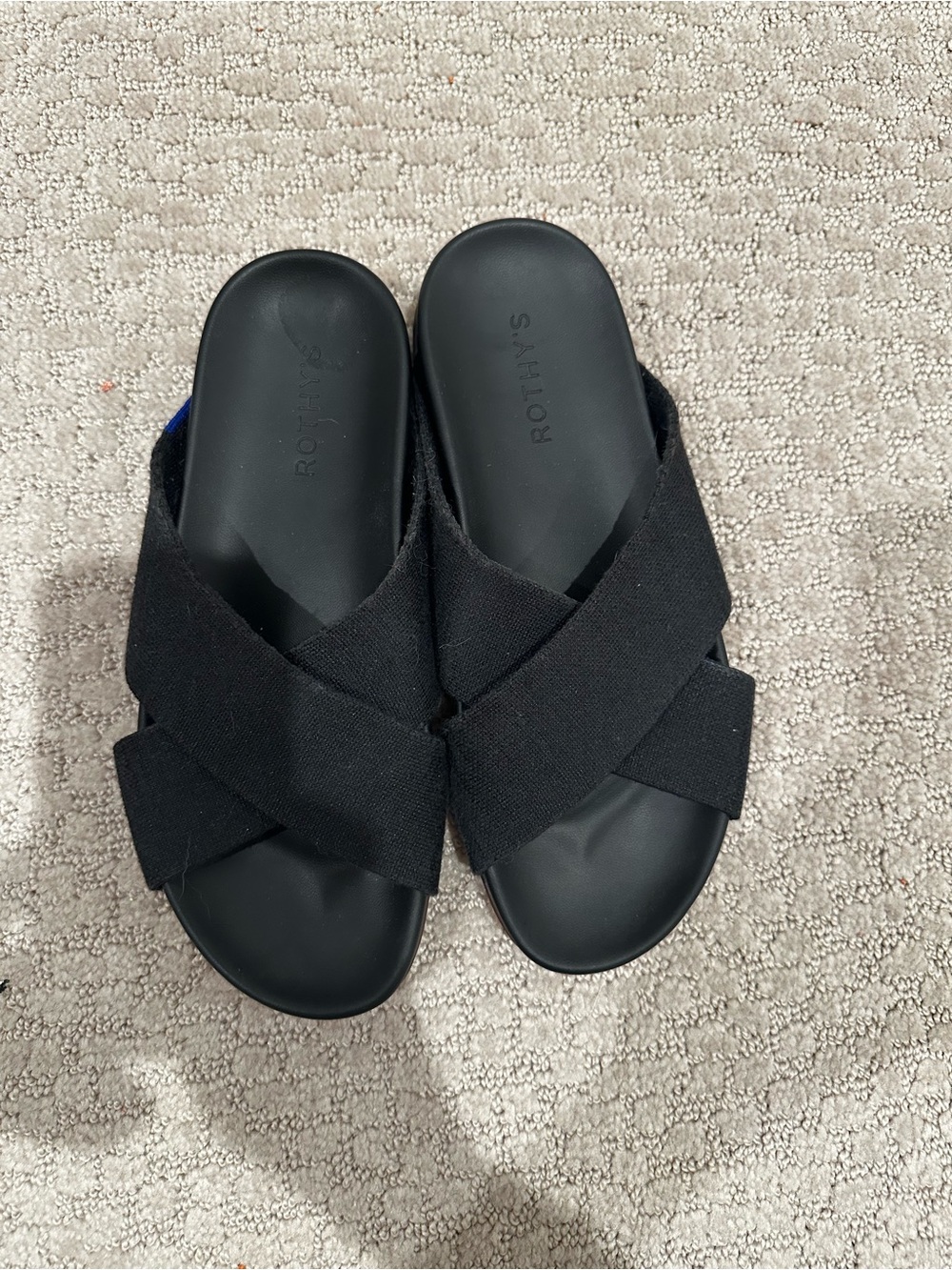 Rothy's Criss Cross Slide Sandals Black Knit Tortoise Sole Size 8 Washable